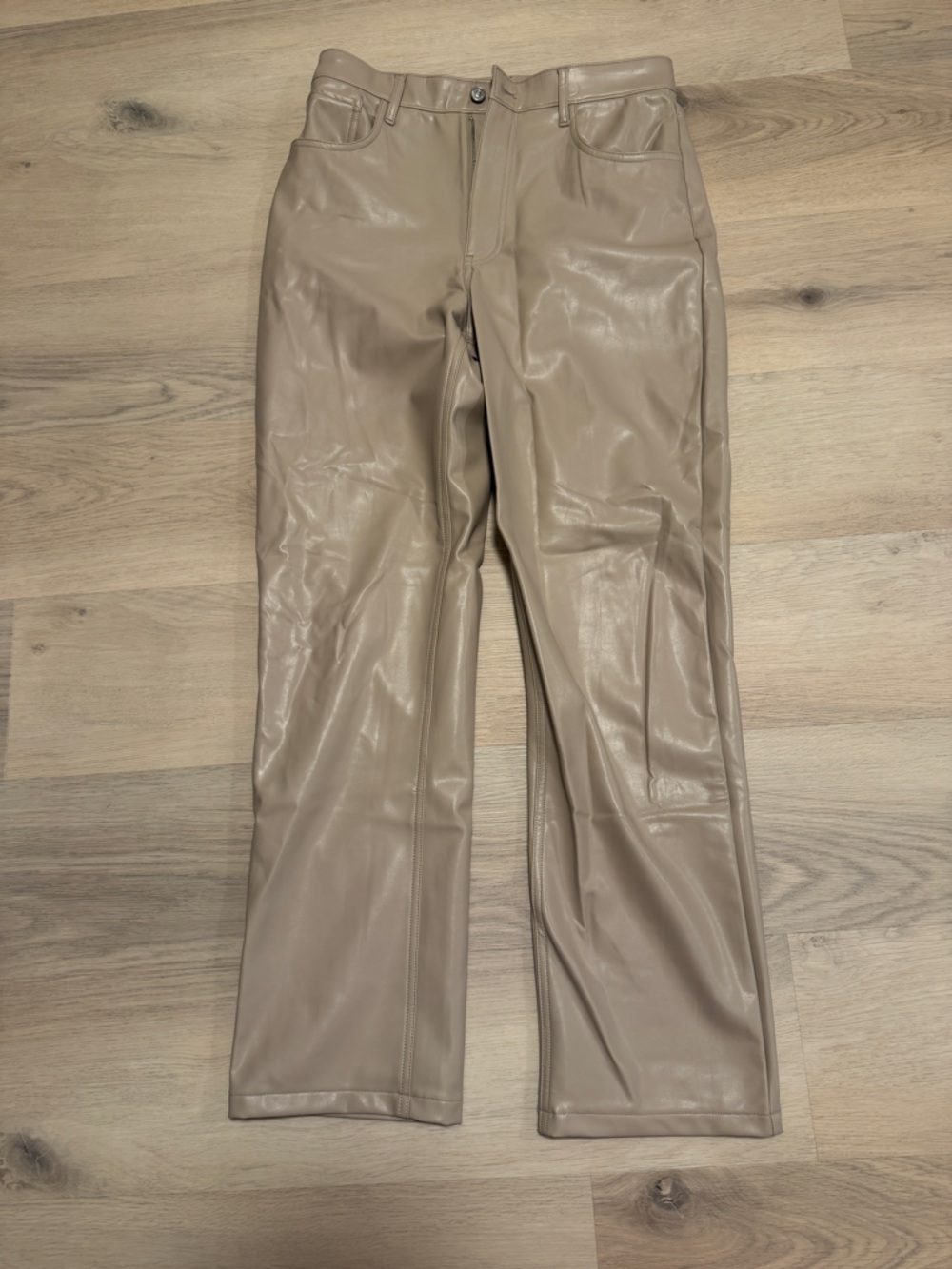 Abercrombie & Fitch Vegan Leather Pants in Light Taupe